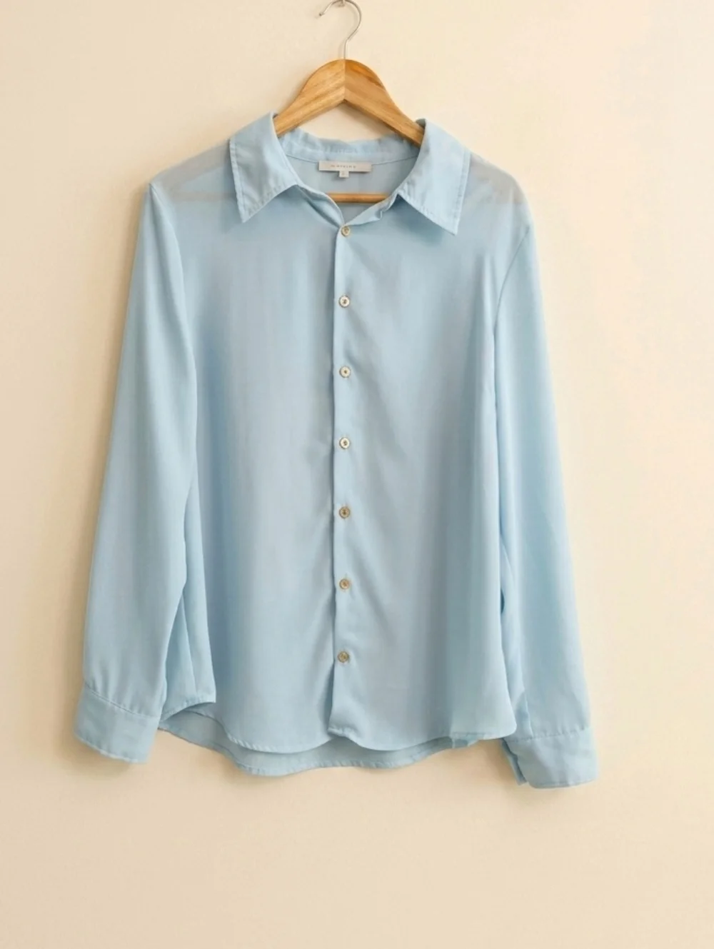 Love Tree Light Blue Sheer Button Down Shirt - Large - Picture 2 of 3